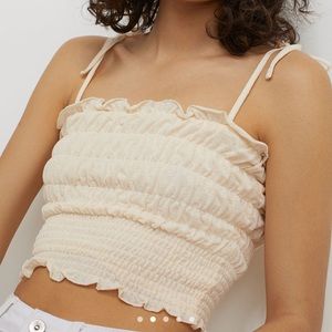 NWOT Boho chic Cream/ivory scrunch crop top with shoulder ties size S.